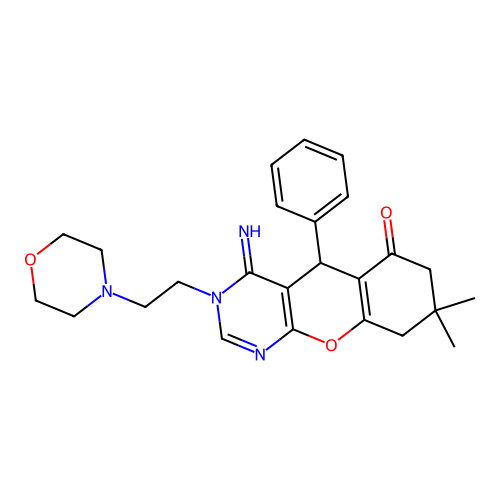 4-imino-8,8-dimethyl-3-[2-(morpholin-4-yl)ethyl]-5-phenyl-3,4,5,7,8,9-hexahydro-6H-chromeno[2,3-d]pyrimidin-6-one structure