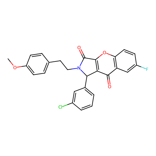 1-(3-chlorophenyl)-7-fluoro-2-(4-methoxyphenethyl)-1,2-dihydrochromeno[2,3-c]pyrrole-3,9-dione structure