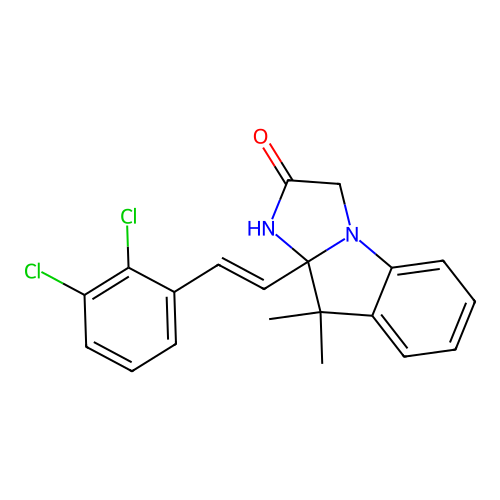 (E)-9a-(2,3-dichlorostyryl)-9,9-dimethyl-9,9a-dihydro-1H-imidazo[1,2-a]indol-2(3H)-one structure