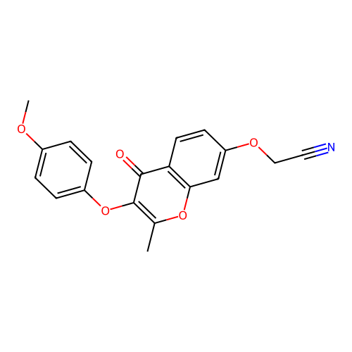 2-((3-(4-methoxyphenoxy)-2-methyl-4-oxo-4H-chromen-7-yl)oxy)acetonitrile structure