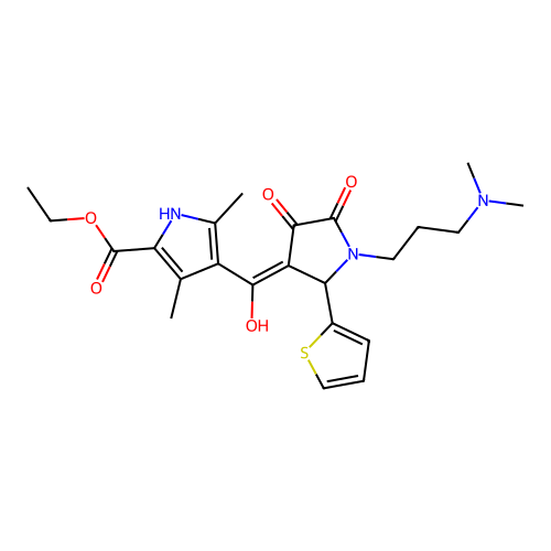 ethyl 4-({1-[3-(dimethylamino)propyl]-4-hydroxy-5-oxo-2-(2-thienyl)(3-pyrrolin -3-yl)}carbonyl)-3,5-dimethylpyrrole-2-carboxylate structure