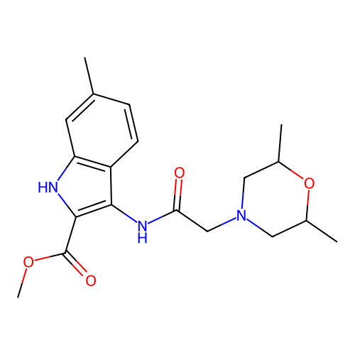 Methyl 3-[[2-(2,6-dimethylmorpholin-4-yl)acetyl]amino]-6-methyl-1H-indole-2-carboxylate structure