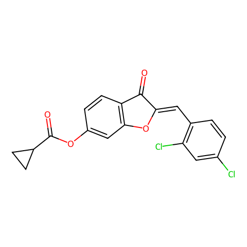 (Z)-2-(2,4-dichlorobenzylidene)-3-oxo-2,3-dihydrobenzofuran-6-yl cyclopropanecarboxylate structure