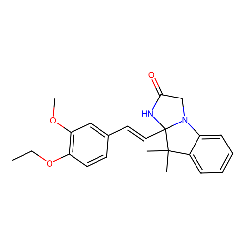 (E)-9a-(4-ethoxy-3-methoxystyryl)-9,9-dimethyl-9,9a-dihydro-1H-imidazo[1,2-a]indol-2(3H)-one structure