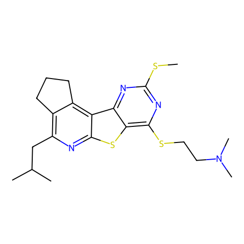 2-((4-isobutyl-9-(methylthio)-2,3-dihydro-1H-cyclopenta[4',5']pyrido[3',2':4,5]thieno[3,2-d]pyrimidin-7-yl)thio)-N,N-dimethylethanamine structure