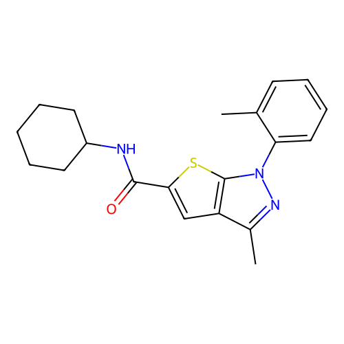 N-cyclohexyl-3-methyl-1-(2-methylphenyl)-1H-thieno[2,3-c]pyrazole-5-carboxamide structure