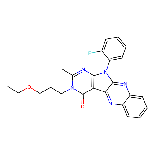 3-(3-ethoxypropyl)-11-(2-fluorophenyl)-2-methyl-3,11-dihydro-4H-pyrimido[5',4':4,5]pyrrolo[2,3-b]quinoxalin-4-one structure