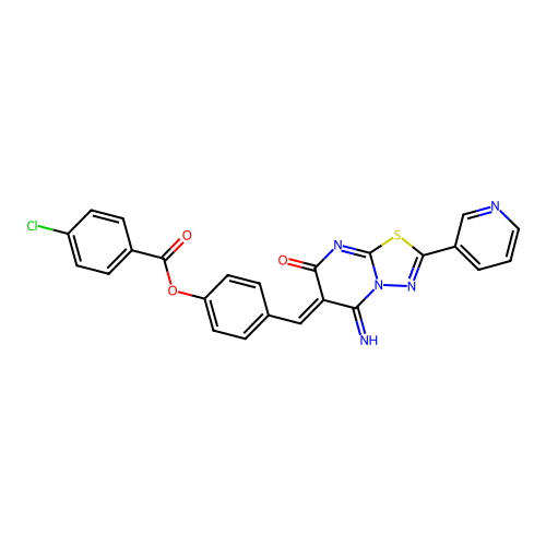 (Z)-4-((5-imino-7-oxo-2-(pyridin-3-yl)-5H-[1,3,4]thiadiazolo[3,2-a]pyrimidin-6(7H)-ylidene)methyl)phenyl 4-chlorobenzoate structure