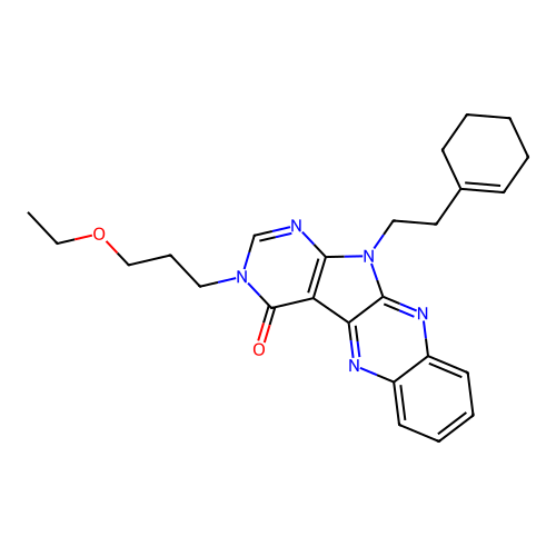 11-(2-(cyclohex-1-en-1-yl)ethyl)-3-(3-ethoxypropyl)-3H-pyrimido[5',4':4,5]pyrrolo[2,3-b]quinoxalin-4(11H)-one structure