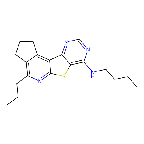 N-butyl-4-propyl-2,3-dihydro-1H-cyclopenta[4',5']pyrido[3',2':4,5]thieno[3,2-d]pyrimidin-7-amine structure