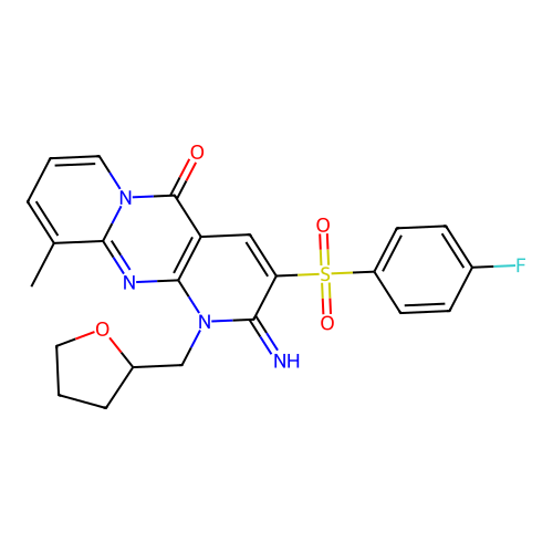 3-[(4-fluorophenyl)sulfonyl]-2-imino-10-methyl-1-(oxolan-2-ylmethyl)-1,6-dihyd ropyridino[2,3-d]pyridino[1,2-a]pyrimidin-5-one structure