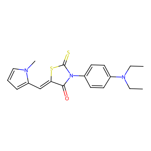 (Z)-3-(4-(diethylamino)phenyl)-5-((1-methyl-1H-pyrrol-2-yl)methylene)-2-thioxothiazolidin-4-one structure