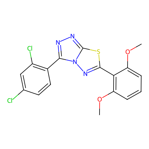 3-(2,4-dichlorophenyl)-6-(2,6-dimethoxyphenyl)-[1,2,4]triazolo[3,4-b][1,3,4]thiadiazole structure
