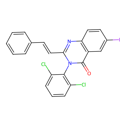 3-(2,6-dichlorophenyl)-6-iodo-2-[(E)-2-phenylethenyl]quinazolin-4(3H)-one structure