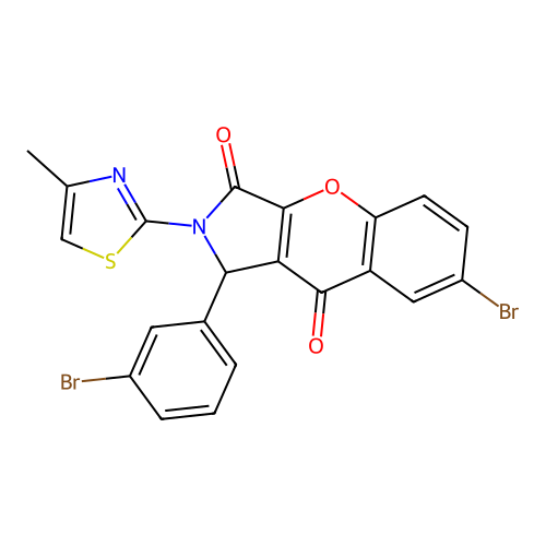 7-bromo-1-(3-bromophenyl)-2-(4-methyl-1,3-thiazol-2-yl)-1,2-dihydrochromeno[2,3-c]pyrrole-3,9-dione structure