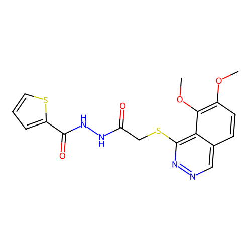N'-(2-((7,8-dimethoxyphthalazin-1-yl)thio)acetyl)thiophene-2-carbohydrazide structure