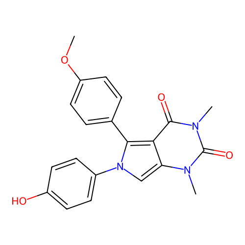 6-(4-hydroxyphenyl)-5-(4-methoxyphenyl)-1,3-dimethylpyrrolo[3,4-d]pyrimidine-2,4-dione structure
