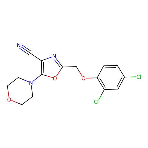 2-[(2,4-Dichlorophenoxy)methyl]-5-(morpholin-4-yl)-1,3-oxazole-4-carbonitrile structure