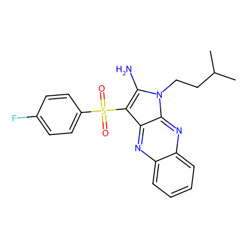 3-((4-fluorophenyl)sulfonyl)-1-isopentyl-1H-pyrrolo[2,3-b]quinoxalin-2-amine structure