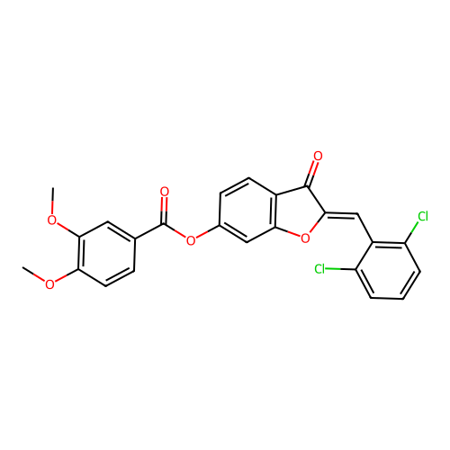 (Z)-2-(2,6-dichlorobenzylidene)-3-oxo-2,3-dihydrobenzofuran-6-yl 3,4-dimethoxybenzoate structure