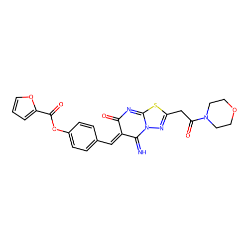 (Z)-4-((5-imino-2-(2-morpholino-2-oxoethyl)-7-oxo-5H-[1,3,4]thiadiazolo[3,2-a]pyrimidin-6(7H)-ylidene)methyl)phenyl furan-2-carboxylate structure
