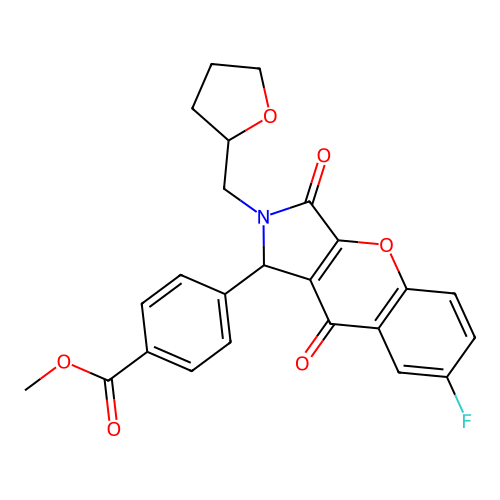 methyl 4-(7-fluoro-3,9-dioxo-2-((tetrahydrofuran-2-yl)methyl)-1,2,3,9-tetrahydrochromeno[2,3-c]pyrrol-1-yl)benzoate structure
