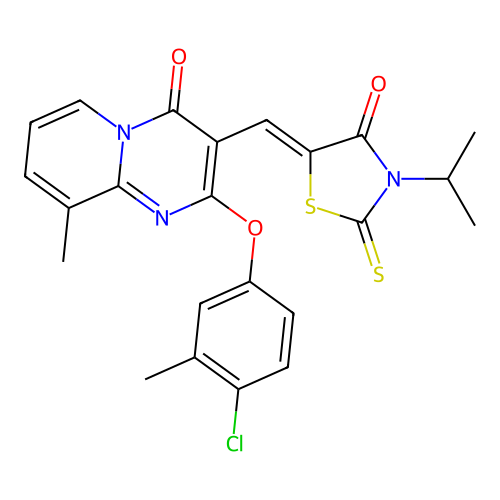(Z)-5-((2-(4-chloro-3-methylphenoxy)-9-methyl-4-oxo-4H-pyrido[1,2-a]pyrimidin-3-yl)methylene)-3-isopropyl-2-thioxothiazolidin-4-one structure