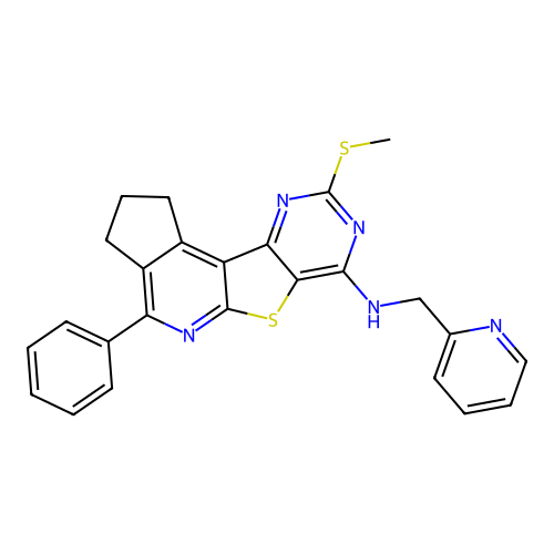 9-(methylsulfanyl)-4-phenyl-N-(pyridin-2-ylmethyl)-2,3-dihydro-1H-cyclopenta[4',5']pyrido[3',2':4,5]thieno[3,2-d]pyrimidin-7-amine structure