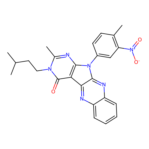 2-methyl-3-(3-methylbutyl)-11-(4-methyl-3-nitrophenyl)-3,11-dihydro-4H-pyrimido[5',4':4,5]pyrrolo[2,3-b]quinoxalin-4-one structure