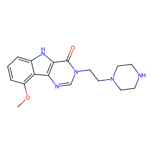 9-methoxy-3-[2-(piperazin-1-yl)ethyl]-3,5-dihydro-4H-pyrimido[5,4-b]indol-4-one structure