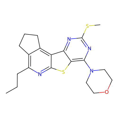 4-(9-(methylthio)-4-propyl-2,3-dihydro-1H-cyclopenta[4',5']pyrido[3',2':4,5]thieno[3,2-d]pyrimidin-7-yl)morpholine structure