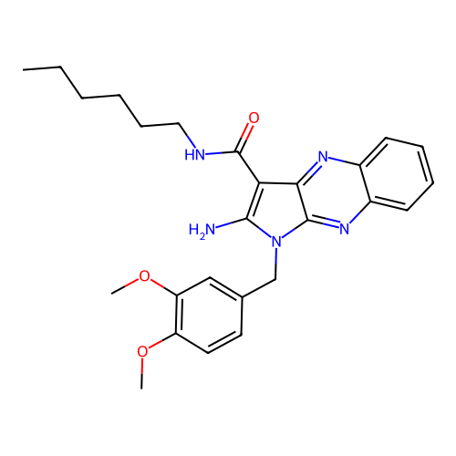 2-amino-1-(3,4-dimethoxybenzyl)-N-hexyl-1H-pyrrolo[2,3-b]quinoxaline-3-carboxamide structure