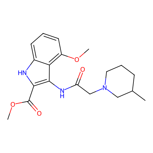 methyl 4-methoxy-3-(2-(3-methylpiperidin-1-yl)acetamido)-1H-indole-2-carboxylate structure