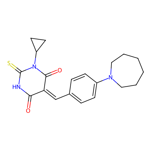 (5Z)-5-[[4-(azepan-1-yl)phenyl]methylidene]-1-cyclopropyl-2-sulfanylidene-1,3-diazinane-4,6-dione structure