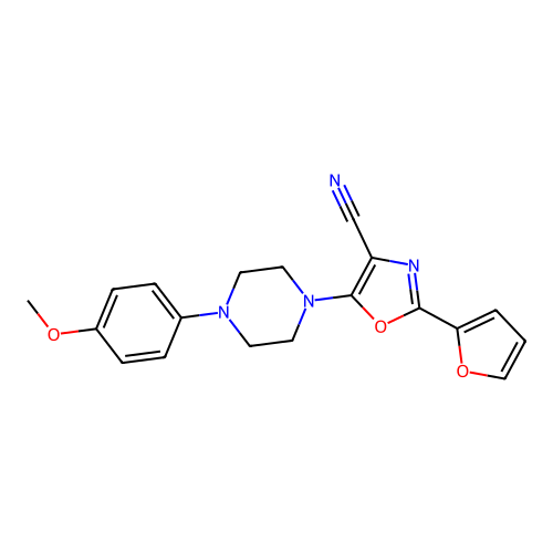 2-(Furan-2-yl)-5-[4-(4-methoxyphenyl)piperazin-1-yl]-1,3-oxazole-4-carbonitrile structure