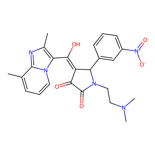 (4E)-1-(2-dimethylaminoethyl)-4-[(2,8-dimethylimidazo[1,2-a]pyridin-3-yl)-hydroxymethylidene]-5-(3-nitrophenyl)pyrrolidine-2,3-dione structure