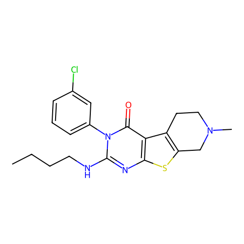2-(butylamino)-3-(3-chlorophenyl)-7-methyl-6,8-dihydro-5H-pyrido[2,3]thieno[2,4-b]pyrimidin-4-one structure