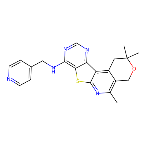 2,2,5-trimethyl-N-(pyridin-4-ylmethyl)-1,4-dihydro-2H-pyrano[4'',3'':4',5']pyrido[3',2':4,5]thieno[3,2-d]pyrimidin-8-amine structure