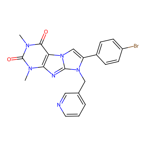 7-(4-bromophenyl)-1,3-dimethyl-8-(pyridin-3-ylmethyl)-1H-imidazo[2,1-f]purine-2,4(3H,8H)-dione structure