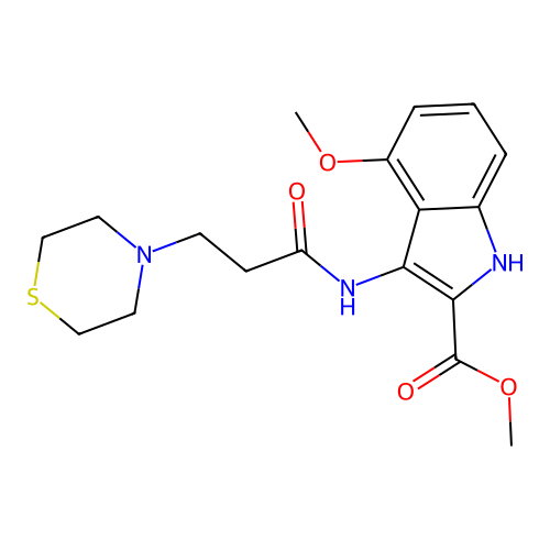 Methyl 4-methoxy-3-(3-thiomorpholin-4-ylpropanoylamino)-1H-indole-2-carboxylate structure