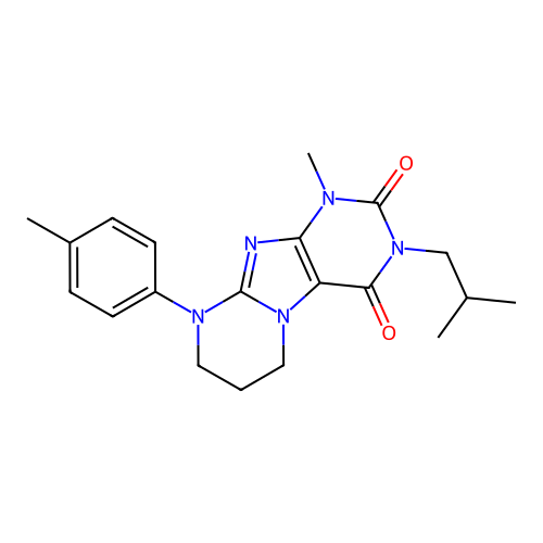 3-isobutyl-1-methyl-9-(p-tolyl)-6,7,8,9-tetrahydropyrimido[2,1-f]purine-2,4(1H,3H)-dione structure