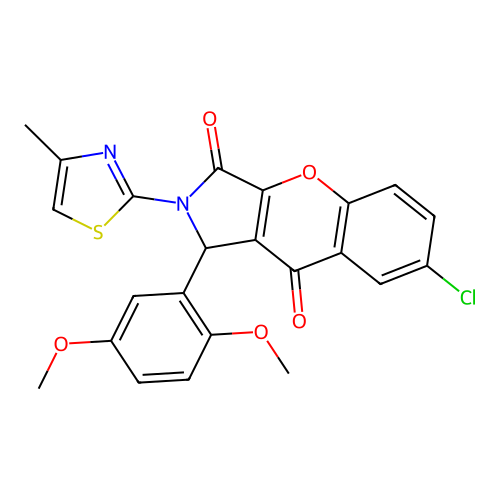 7-chloro-1-(2,5-dimethoxyphenyl)-2-(4-methyl-1,3-thiazol-2-yl)-1,2-dihydrochromeno[2,3-c]pyrrole-3,9-dione structure