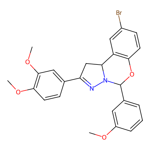 9-bromo-2-(3,4-dimethoxyphenyl)-5-(3-methoxyphenyl)-1,10b-dihydropyrazolo[1,5-c][1,3]benzoxazine structure