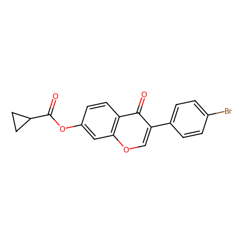3-(4-bromophenyl)-4-oxo-4H-chromen-7-yl cyclopropanecarboxylate structure