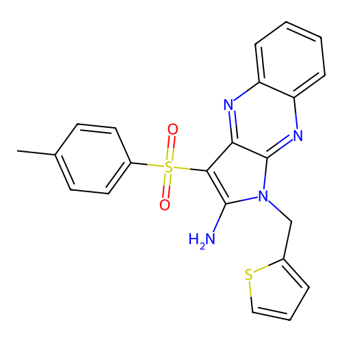 1-(thiophen-2-ylmethyl)-3-tosyl-1H-pyrrolo[2,3-b]quinoxalin-2-amine structure