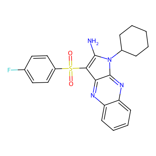 1-cyclohexyl-3-((4-fluorophenyl)sulfonyl)-1H-pyrrolo[2,3-b]quinoxalin-2-amine structure