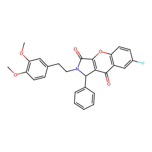 2-[2-(3,4-dimethoxyphenyl)ethyl]-7-fluoro-1-phenyl-1,2-dihydrochromeno[2,3-c]pyrrole-3,9-dione structure