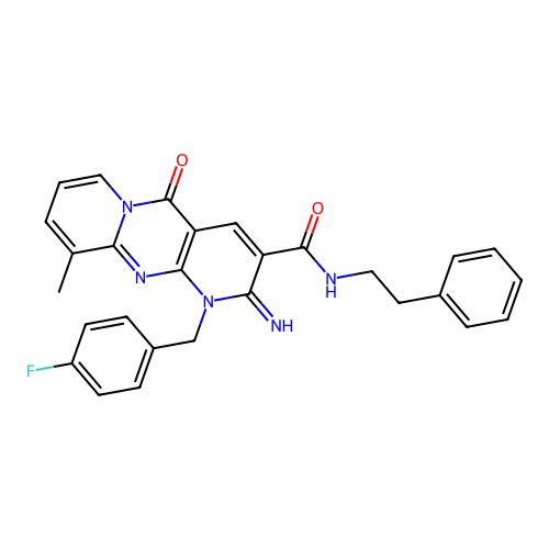 1-(4-fluorobenzyl)-2-imino-10-methyl-5-oxo-N-(2-phenylethyl)-1,5-dihydro-2H-dipyrido[1,2-a:2',3'-d]pyrimidine-3-carboxamide structure