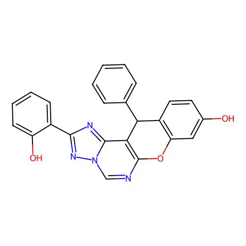 2-(2-hydroxyphenyl)-12-phenyl-12H-chromeno[3,2-e][1,2,4]triazolo[1,5-c]pyrimidin-9-ol structure