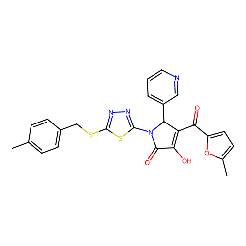 (4E)-4-[hydroxy(5-methylfuran-2-yl)methylidene]-1-{5-[(4-methylbenzyl)sulfanyl]-1,3,4-thiadiazol-2-yl}-5-(pyridin-3-yl)pyrrolidine-2,3-dione structure